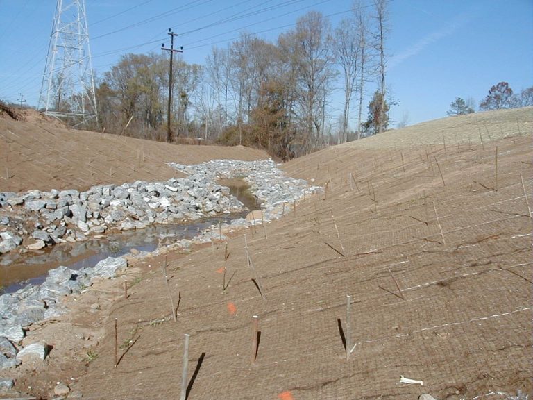 Coconut erosion control blanket C125 on a streambank